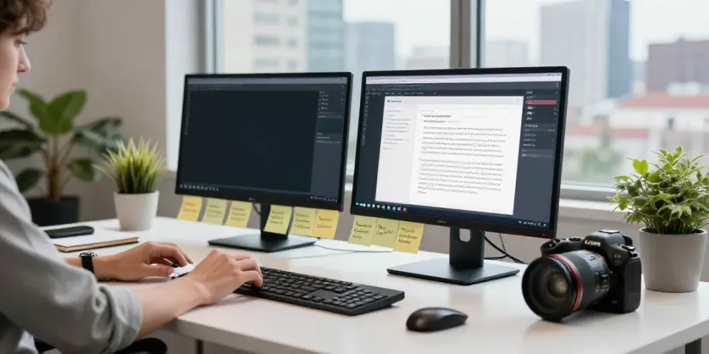 AI-powered copywriting in a modern workspace with a creative atmosphere.